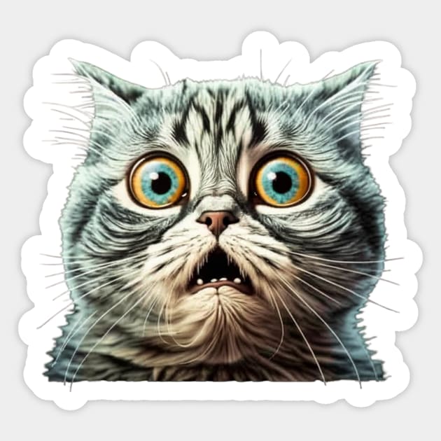 Funny Scared Cat Face, Cat Lover, Scaredy Cat Sticker by dukito